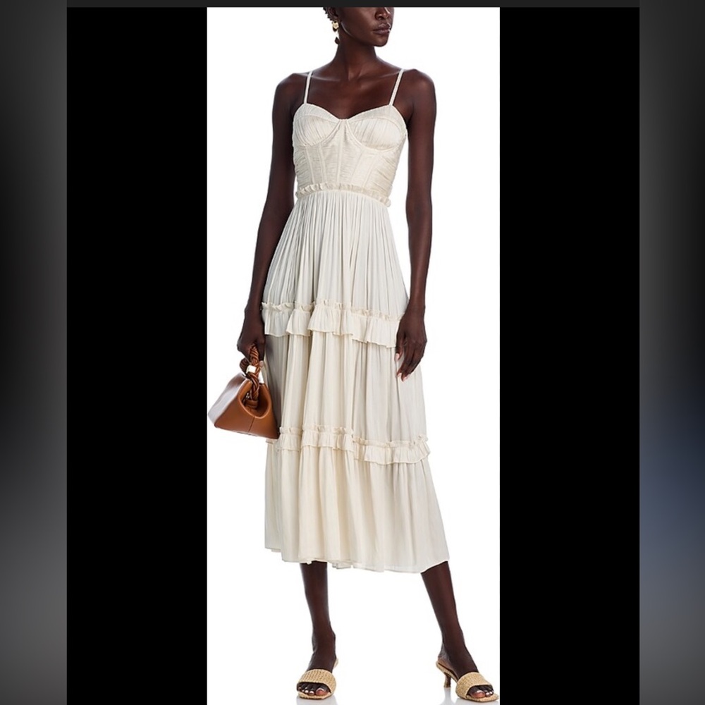 AQUA Satin Bustier Midi Dress - Pearl - Size L - Picture 3 of 7